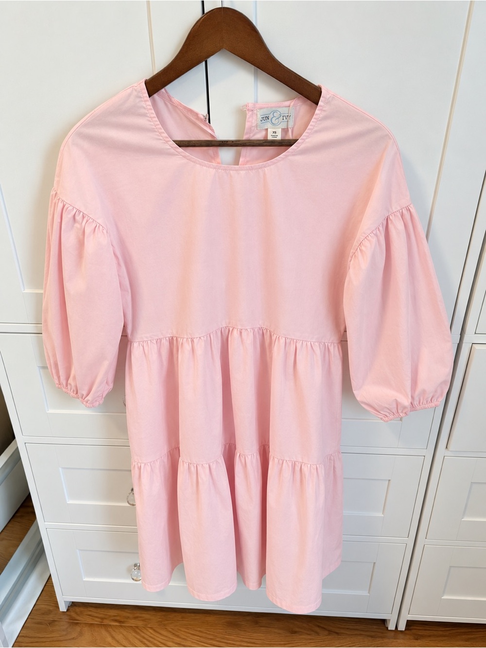 Pink Tiered Puff-Sleeve Dress